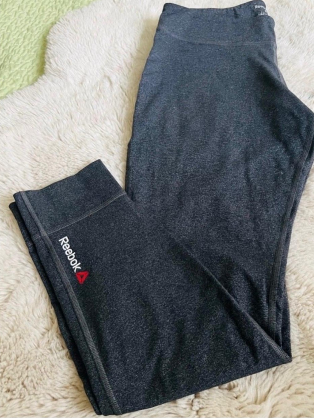 Reebok Girls' Dark Charcoal Gray Leggings with Red Logo